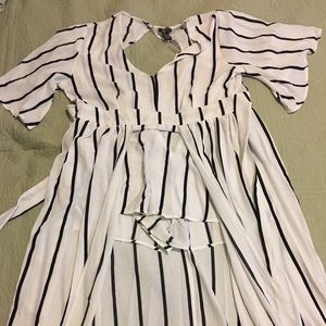 Black and white romper with floor length skirt